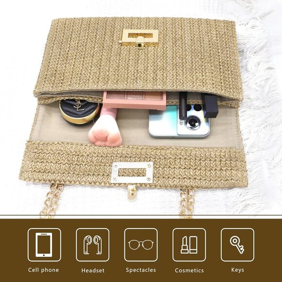 Versatile Boho Crossbody Bag - Lightweight Straw Purse for Summer Outings - Picture 6 of 6